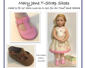 Molde em PDF para sapato Mary Jane com tira em T, projetado para bonecas Slim de 40 cm, como A Girl For All Time® e Sasha.