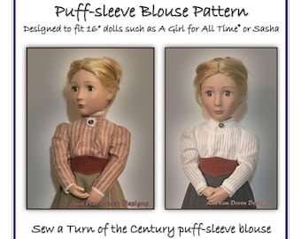 PDF Pattern for Puff Sleeve Blouse Designed to fit Slim 16" inch dolls such as A Girl for All Time or Sasha®