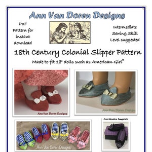 18th Century Colonial slipper pattern made to fit 18" dolls