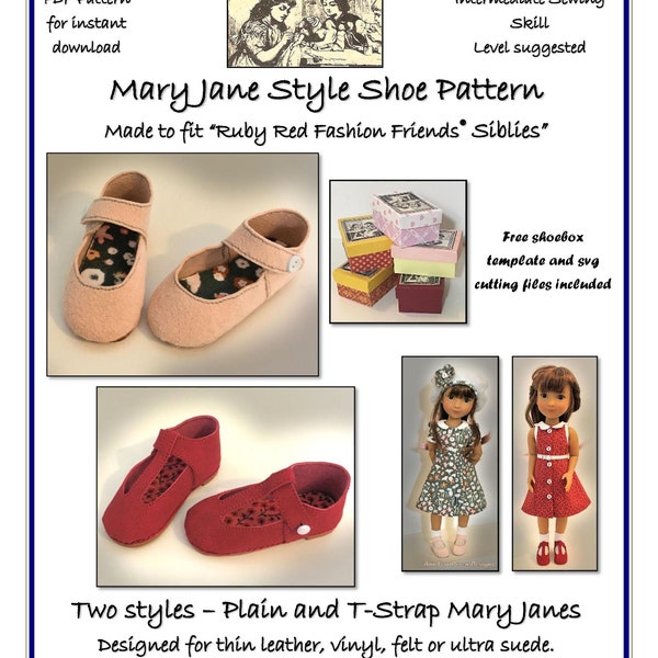 Mary Jane Shoe Pattern made to fit 12" dolls such as Ruby Red Fashion Friends® "Siblies"
