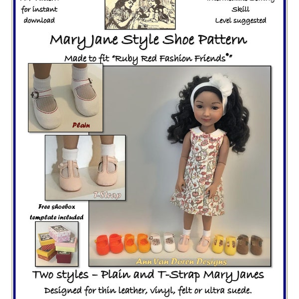 Mary Jane Shoe Pattern made to fit 14.5" - 15" dolls such as Ruby Red Fashion Friends®
