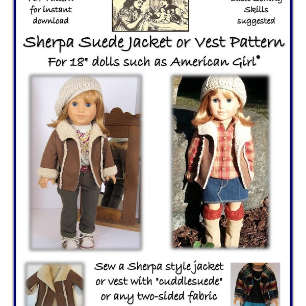 PDF Pattern for Sherpa Style Jacket or Vest Designed to fit 18 inch dolls