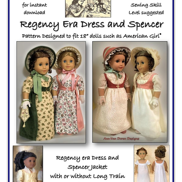 Regency Era Outfit PDF pattern designed to fit 18" dolls