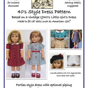 Forties Style Doll Dress Pattern for 18" dolls