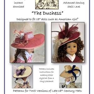 The DUCHESS - Gainsborough Style Hat patterns designed to fit 18" dolls