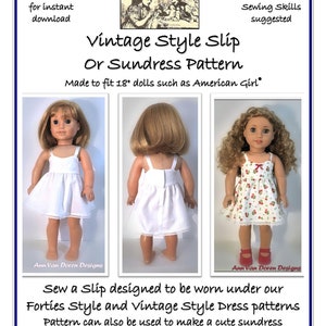 PDF Pattern for Vintage Style Slip or Sundress Designed to fit 18 inch dolls