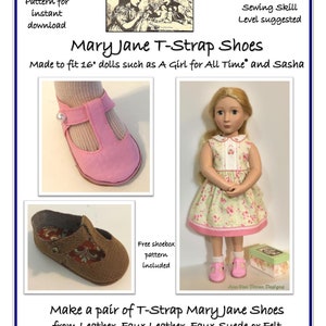 PDF pattern for Mary Jane T-Strap Shoe designed to fit Slim 16&quot; dolls such as A Girl For All Time® and Sasha