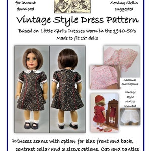 PDF Pattern for Vintage Style Doll Dress designed for 18&quot; dolls