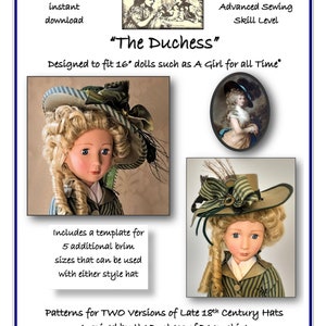 The DUCHESS - Gainsborough Style Hat patterns designed to fit 16" dolls such as A Girl for All Time®