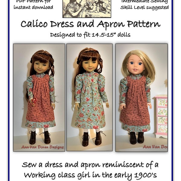 PDF Pattern for Edwardian style Dress and Apron Designed to fit 14.5 - 15" dolls such as Ruby Red Fashion Friends® or WellieWishers®