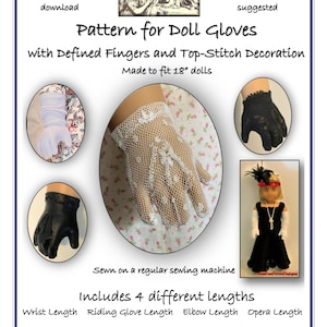 PDF PATTERN for Gloves with defined fingers for 18" dolls