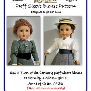 PDF Pattern for Puff Sleeve Blouse Designed to fit 18 inch dolls