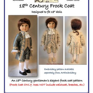 PDF Pattern for 18th Century Gentleman's Frock Coat designed to fit 18" dolls