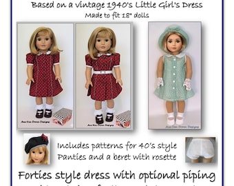 PDF Pattern for a Forties Style Doll Dress for 18" dolls