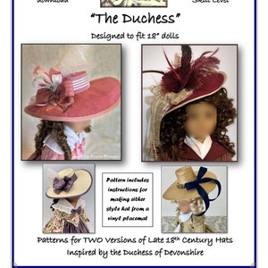 PDF Pattern - The DUCHESS - Gainsborough Style Hat designed to fit 18&quot; dolls