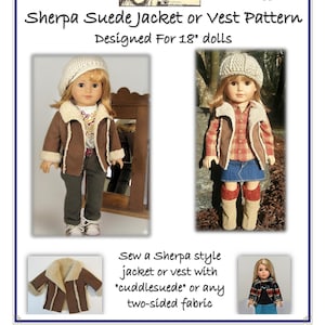Modello PDF per giacca o gilet in stile Sherpa, progettato per adattarsi a bambole da 18 pollici