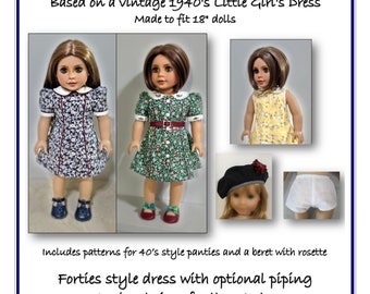 PDF Pattern for a Forties Style Doll Dress for 18&quot; dolls