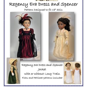 Patron PDF pour tenue de l'époque Regency conçu pour s'adapter aux poupées de 18 po.