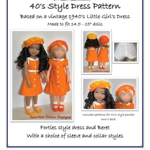 PDF Pattern for Forties Style Doll Dress Designed for 14.5 - 15&quot; dolls such as Ruby Red Fashion Friends® and similar size dolls