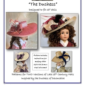 Patrón PDF - La DUQUESA - Sombrero estilo Gainsborough diseñado para muñecas de 18"