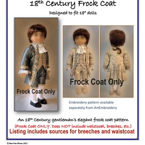 PDF Pattern for 18th Century Gentleman&#39;s Frock Coat designed to fit 18&quot; dolls