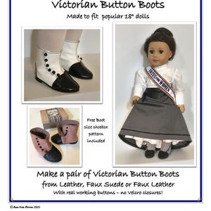 Patrón PDF para botas con botones de la época victoriana, diseñadas para muñecas de 18 pulgadas.