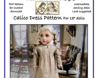 PDF Pattern for Edwardian style Calico Dress to fit 18 inch dolls