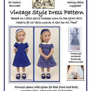 Vintage Style Doll Dress Pattern for 16" Slim dolls such as A Girl for All Time