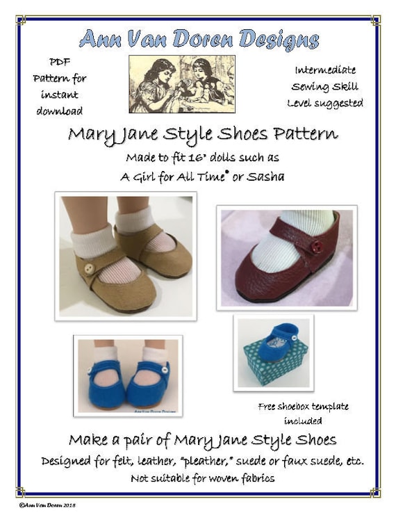 Mary Jane Shoe Pattern Made to Fit Slim 16 Dolls Such as A Girl