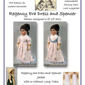 PDF Pattern for Regency Era Outfit designed to fit 18&quot; dolls