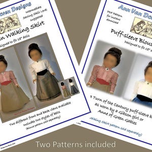 COMBO PDF Patterns for Edwardian Walking Skirt and Puff Sleeve Blouse Designed to fit 18 inch dolls