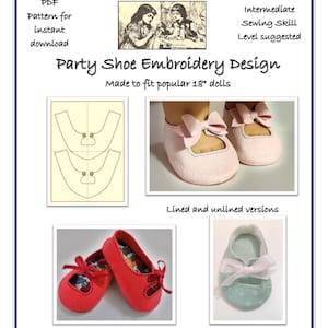 Embroidery machine Design for Party Shoes for 18&quot; dolls