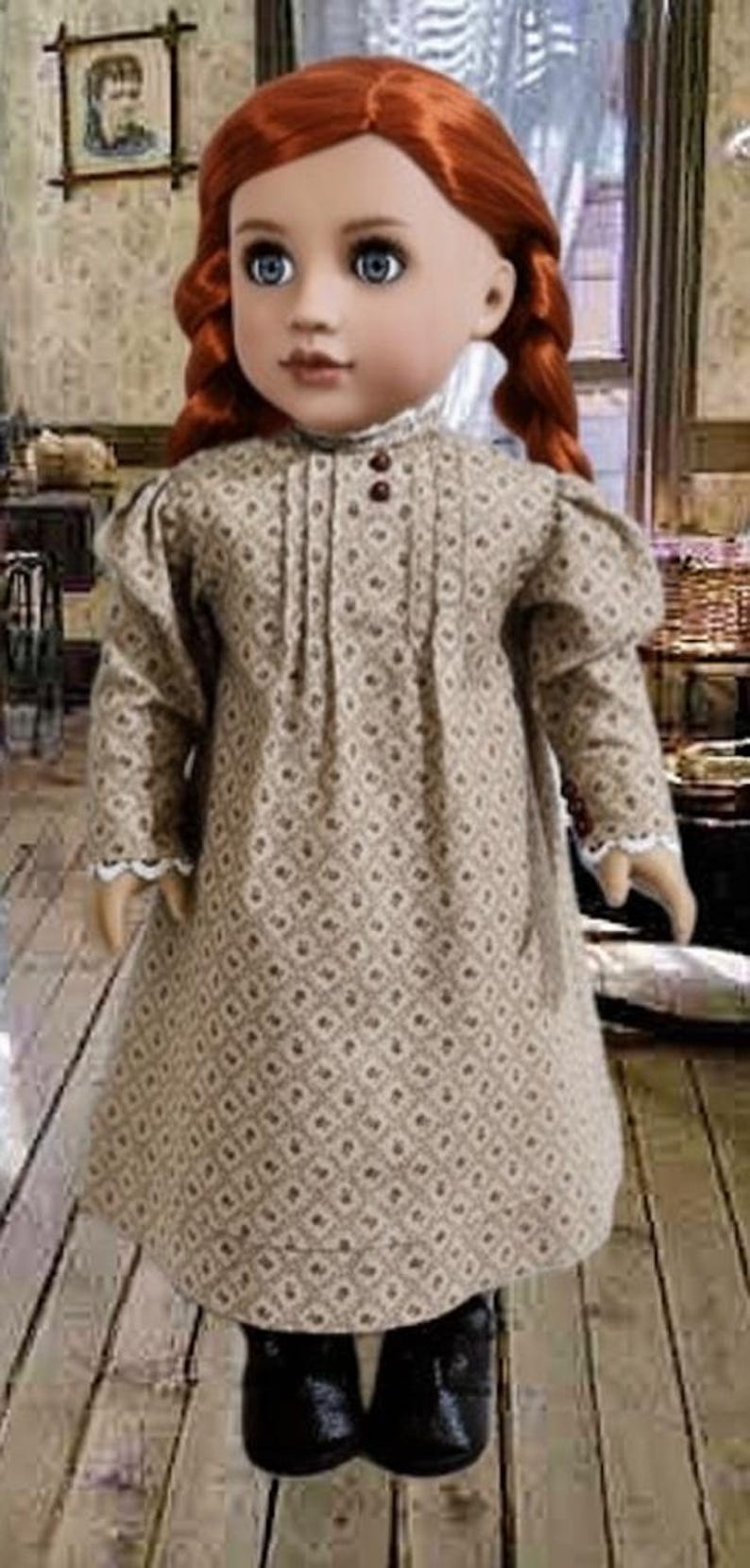 Padrão em PDF para vestido e avental da era eduardiana Projetado para caber em bonecas de 18 polegadas imagem 3