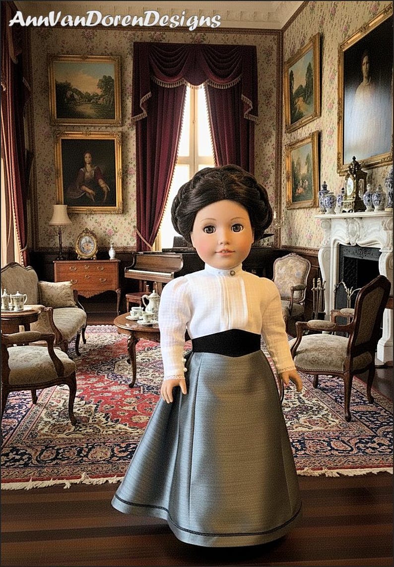 COMBO PDF Patterns for Edwardian Walking Skirt and Puff Sleeve Blouse Designed to fit 18 inch dolls image 8