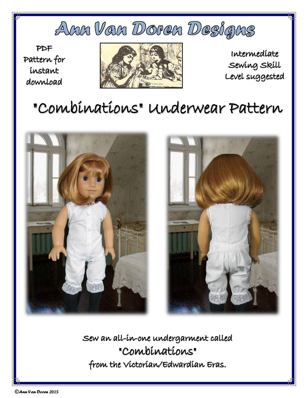 Sew a pair of Victorian-style bloomers (undergarments) for 15-inch dolls  with today's free pattern @  #VictorianEra #DollClothes -  Free Doll Clothes Patterns
