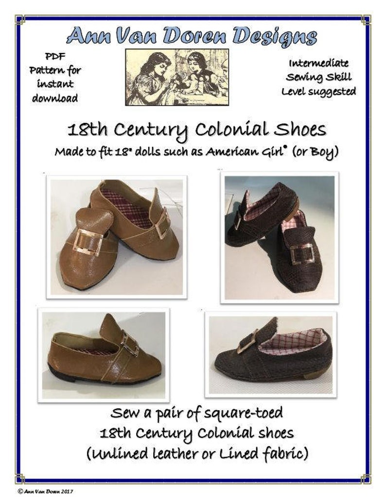 18th Century Colonial Shoe pattern made to fit 18 dolls image 1