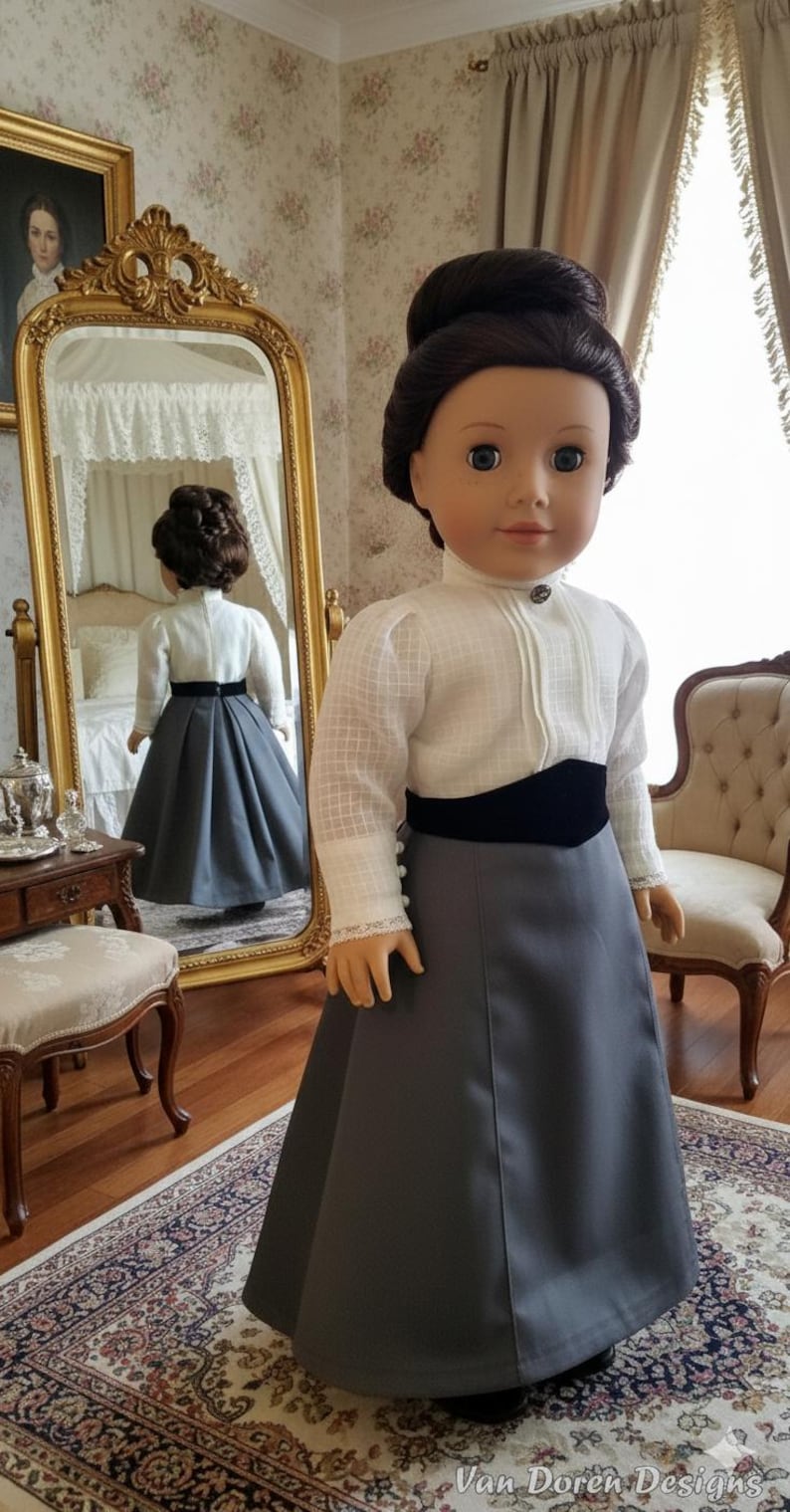 COMBO PDF Patterns for Edwardian Walking Skirt and Puff Sleeve Blouse Designed to fit 18 inch dolls image 6