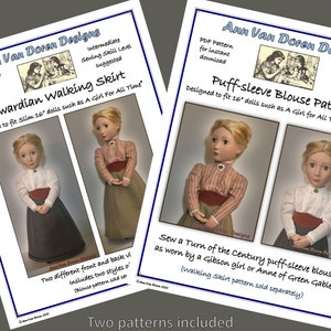 COMBO PDF Patterns for Edwardian Walking Skirt and Puff Sleeve Blouse to fit Slim 16 inch dolls such as A Girl For All Time® or Sasha