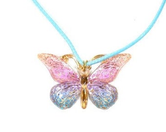 Blue Pink Butterfly Necklace Resin Butterfly Fairy Necklace Butterfly Jewelry Handmade Butterfly Necklace Faery Jewelry Fairytale Magical