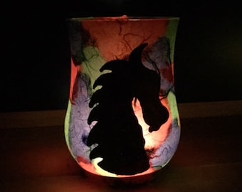 Drachen Nachtlicht Drachen Silhouette Kerzenhalter Dragon Light Handgemachter Drache, Dragon Glass Dragon Teelichthalter
