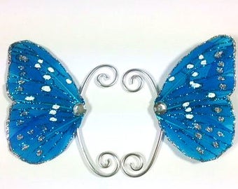 Blue Silver Fairy Earwings Ear Wings Earcuffs Fairy Wings Butterfly Wings Costume Wings Blue Glitter Fairy Ears