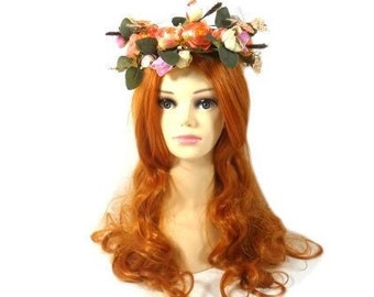 Orange Green Elven Tiara Fairy Flower Crown Woodland Fairy Crown Fairy Queen Elf Tiara Elvish Tiara Woodland Diadem Wedding Tiara Fae Faery