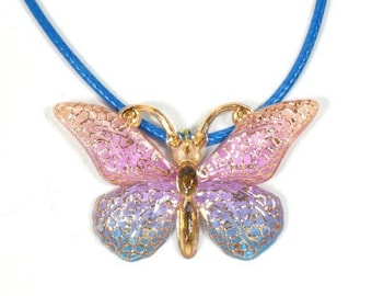 Blue Pink Butterfly Necklace Resin Butterfly Fairy Necklace Butterfly Jewelry Handmade Butterfly Necklace Faery Jewelry Fairytale Magic Nr 2