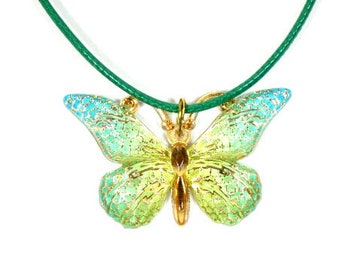 Green Butterfly Necklace Resin Butterfly Fairy Necklace Butterfly Jewelry Handmade Butterfly Necklace Faery Jewelry Fairytale Magical