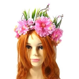 Pink Green Elven Tiara Fairy Flower Crown Woodland Fairy Crown Fairy Queen Elf Tiara Elvish Tiara Woodland Diadem Wedding Tiara Fae Faery