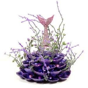 Purple Pink Mermaid Cake Topper Mermaid Tail Decoration With Faux Pearls Mermaid Gift Mermaid Art image 1