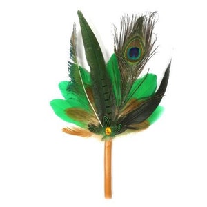 Brown Green Smudge Fan, Feather Wand, Feather Fan, Smudging, Sage Kit, Shaman, Smudge Stick, Pagan, Smudge Kit, Altar Tool Besom Wicca Druid
