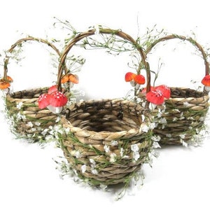 1 Mushroom Flower Basket Foraging Basket Flower Girl Basket Wedding Basket Woodland Basket image 1