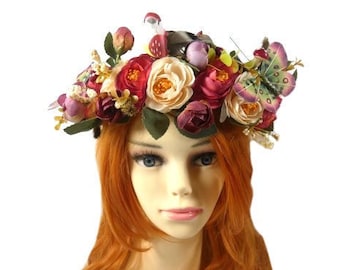 Seta Elven Tiara Hada Flor Corona Bosque Hada Corona Hada Reina Elf Tiara Elvish Tiara Woodland Diadema Boda Tiara Fae Faery