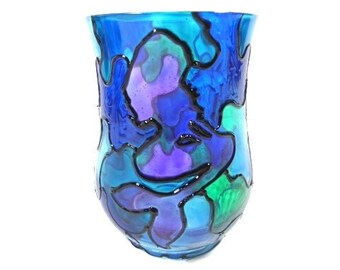 1 Purple Mermaid Stained Glass Candle Holder Mermaid Night Light Mermaid Hand Made Mermaid Glass Blue Mermaid Glass Nightlight Lantern